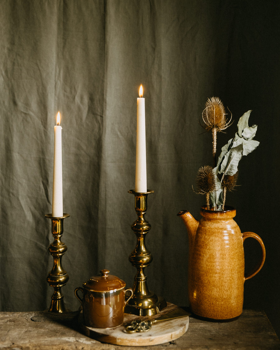 Antique brass candlestick holders, pair