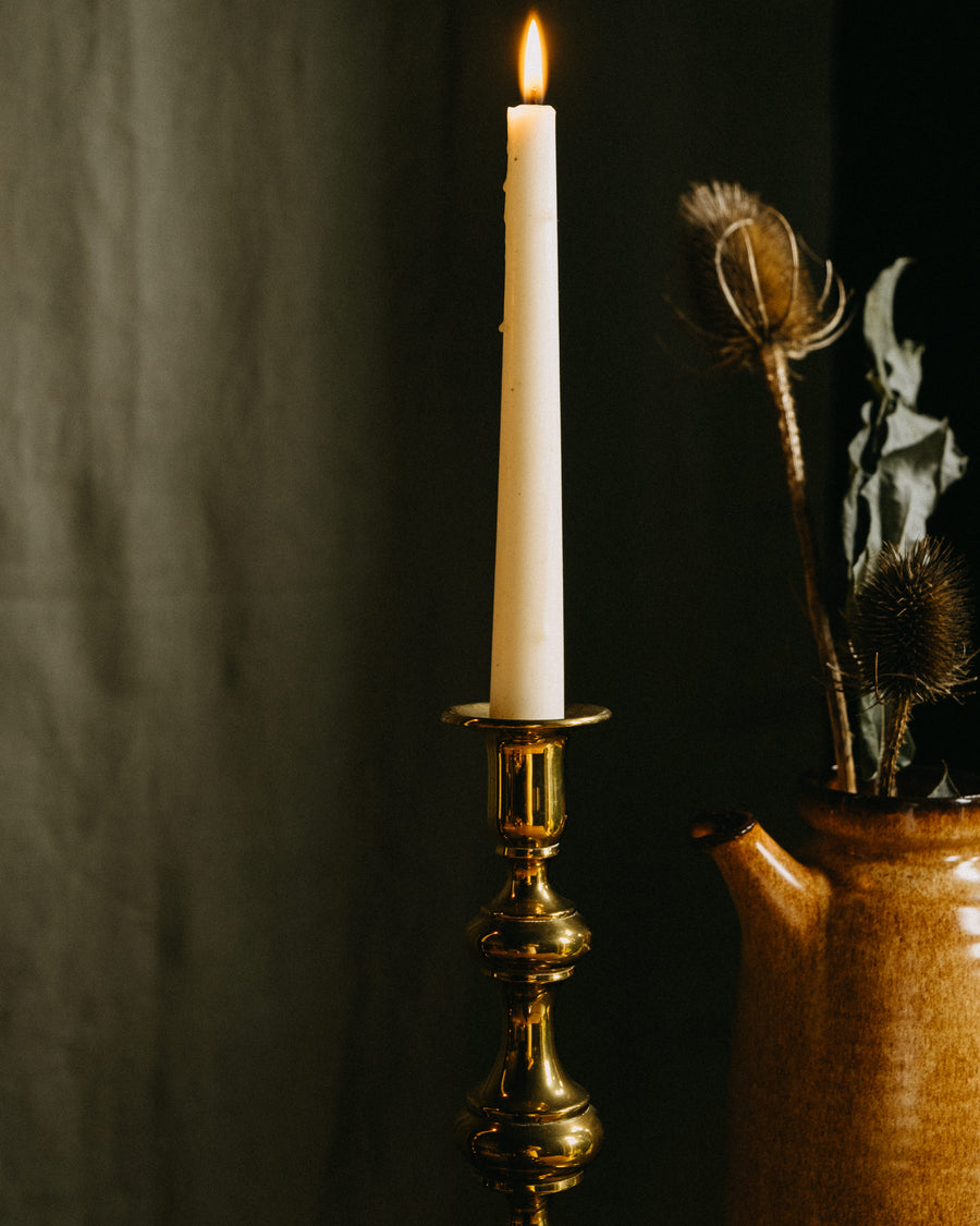 Antique brass candlestick holders, pair