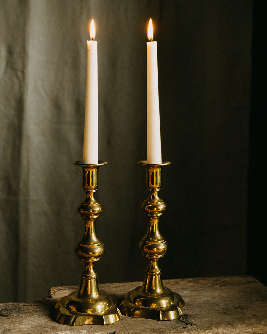 Antique brass candlestick holders, pair