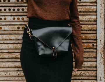 black leather waist bag