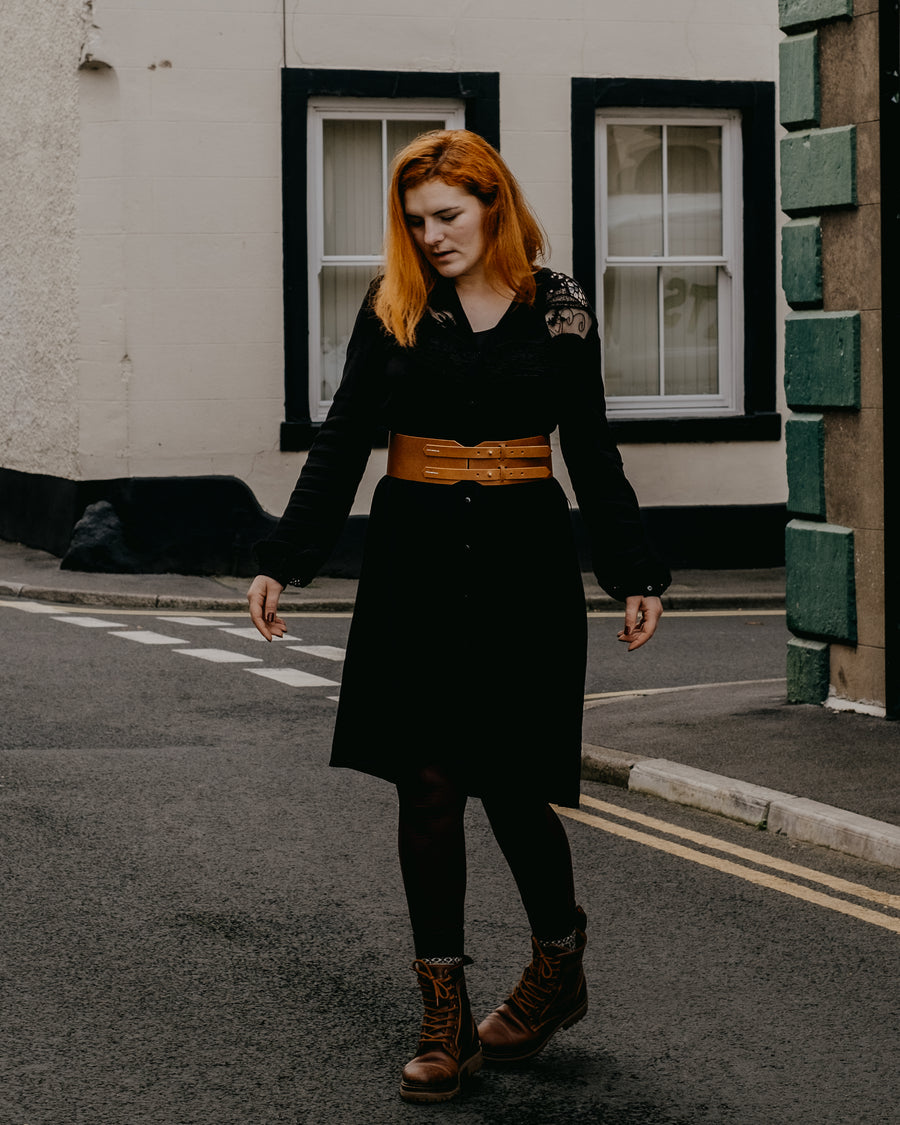 hand made tan leather corset belt