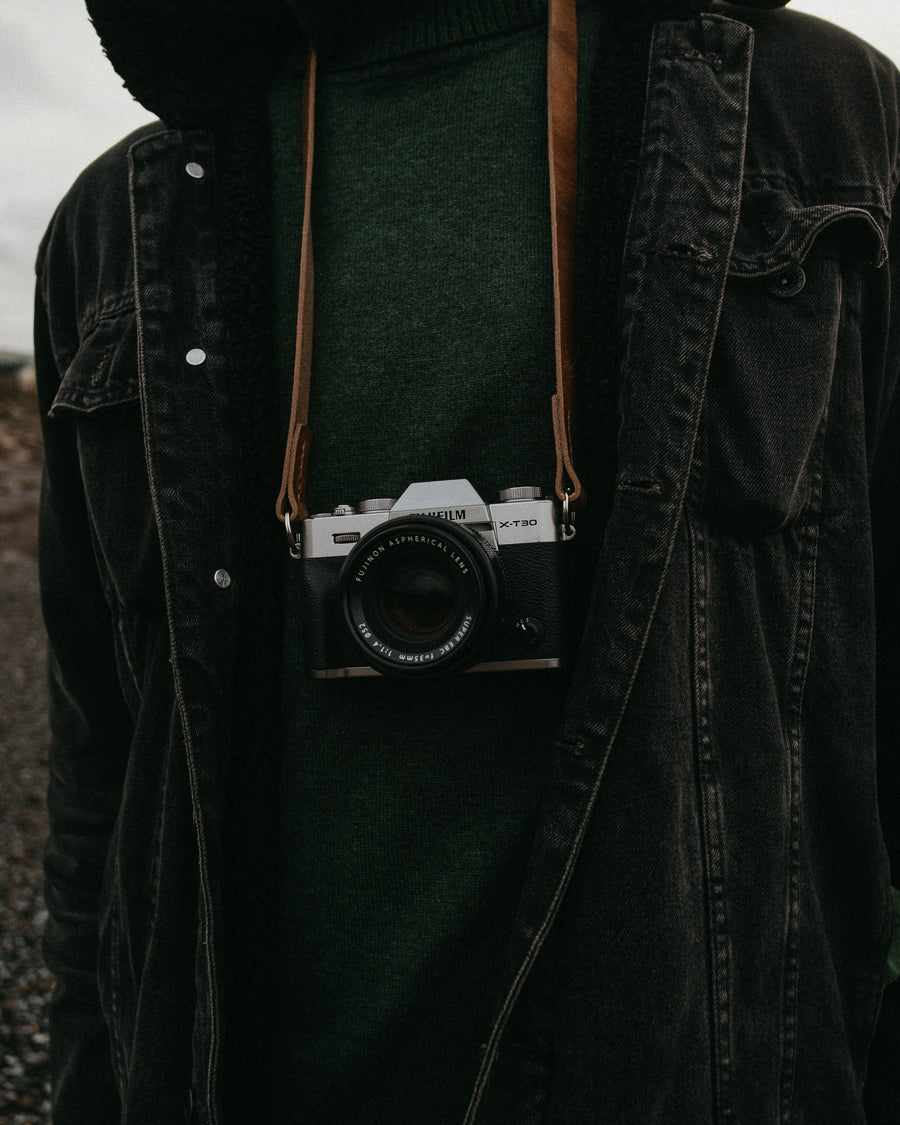 horween leather strap for film camera and mirrorless camera