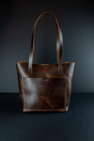 Large leather tote bag with pockets - The No. 86 - dark brown