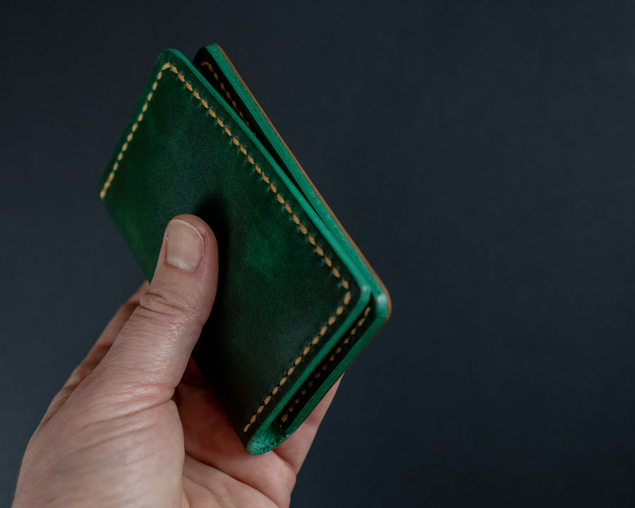 hand burnished leather wallet edges