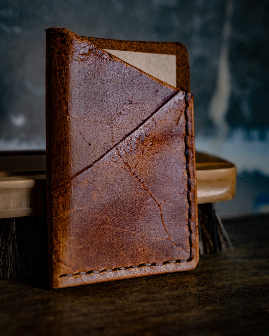 Rugged leather cards wallet with scar, The No. 33 - READY TO SHIP