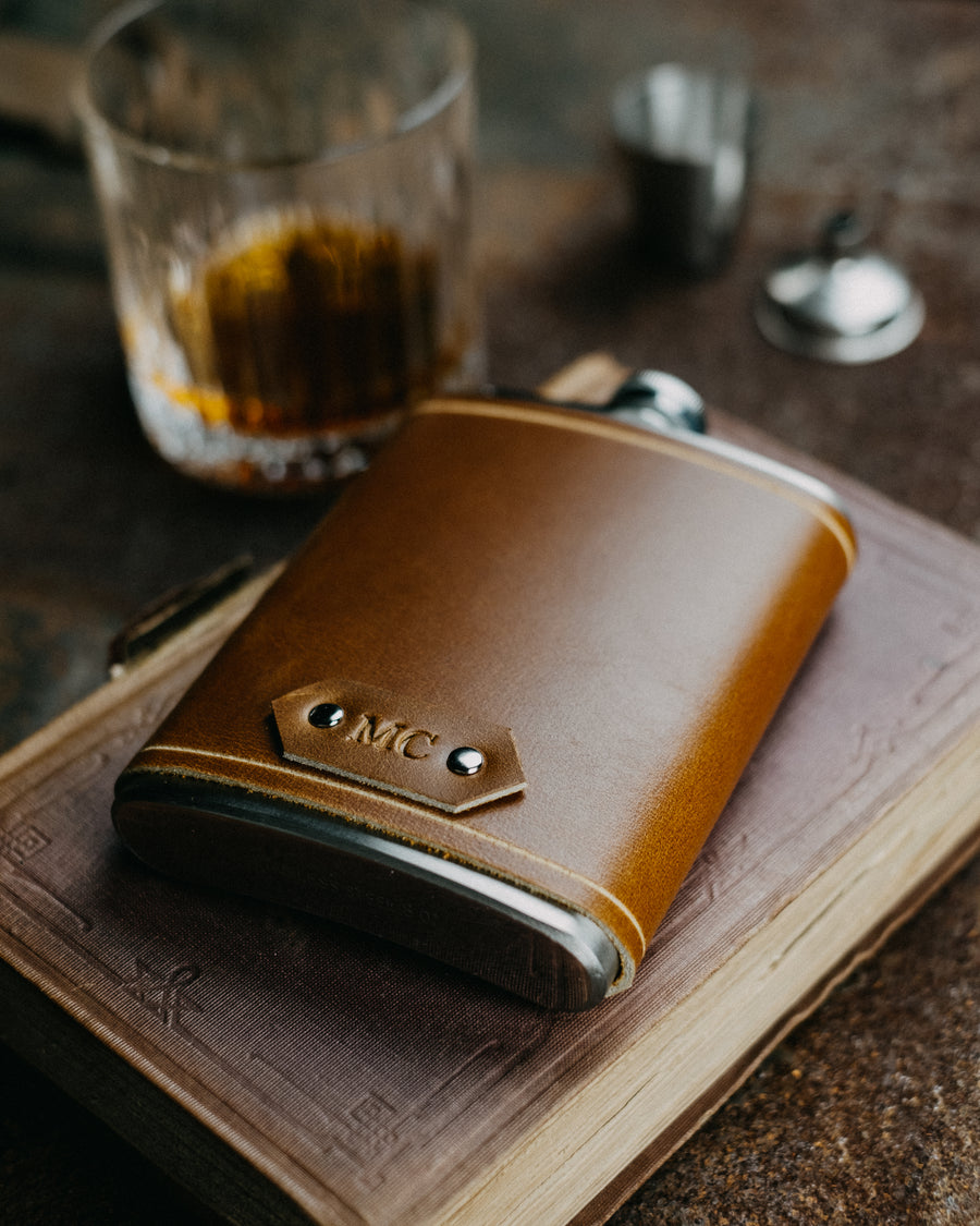 personalised leather flask