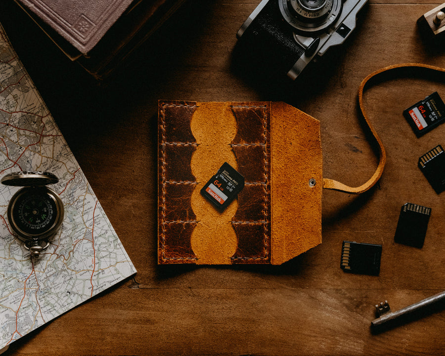 tan leather SD card wallet