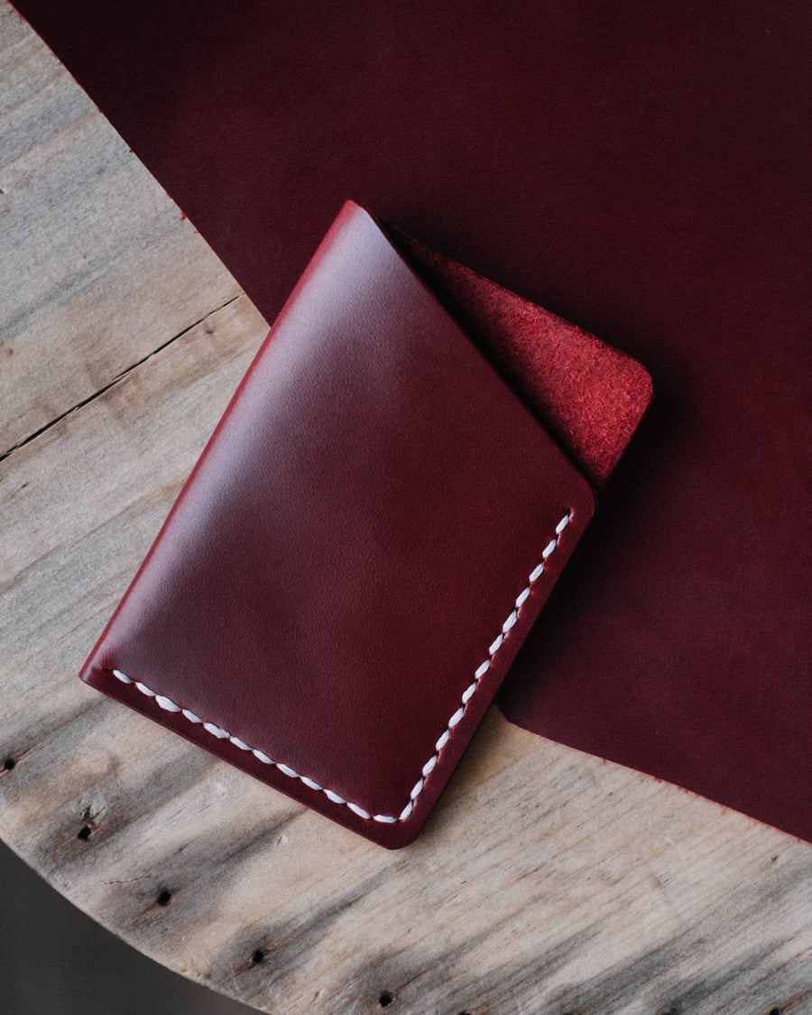 red leather wallet made by hand 