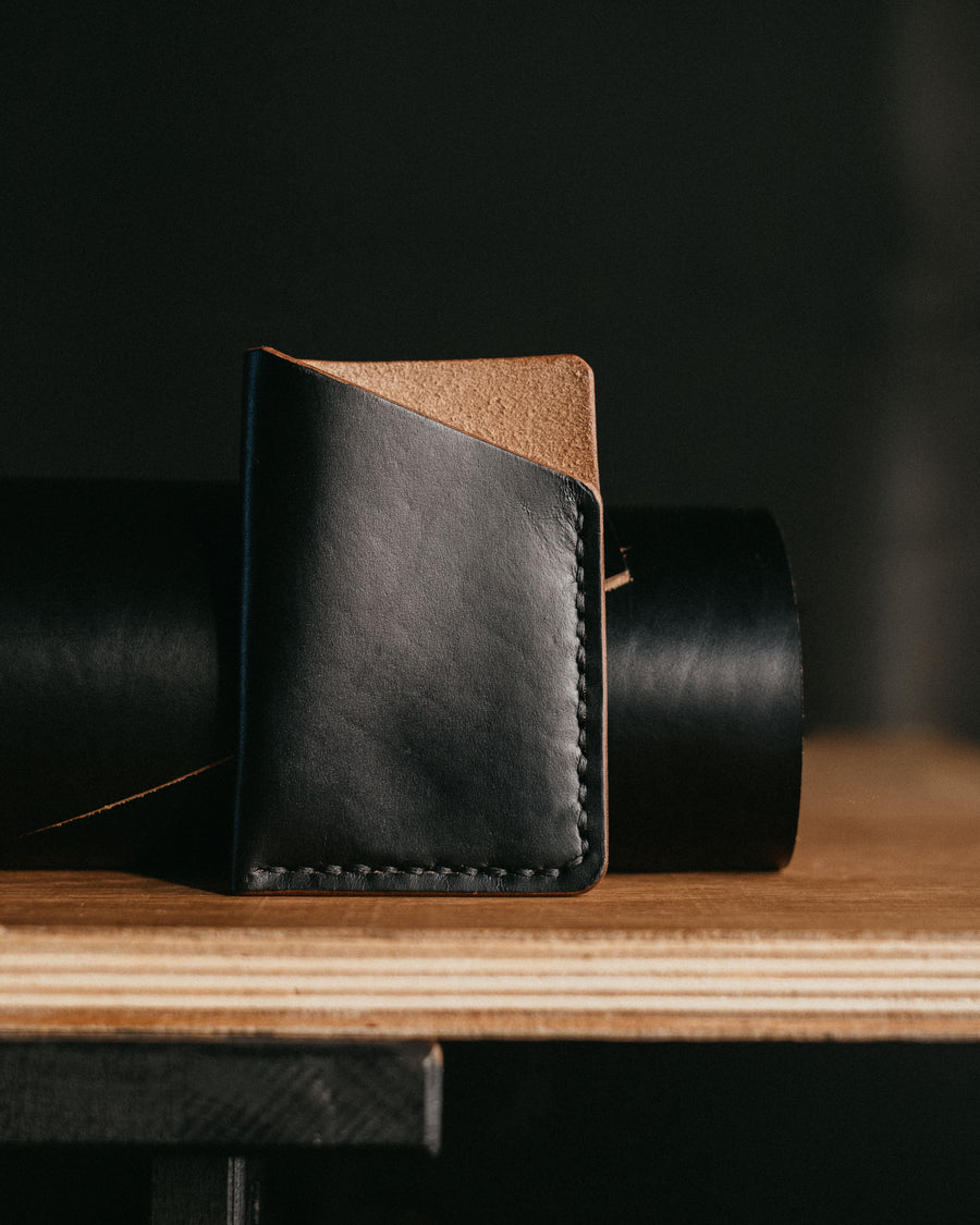 black horween leather card wallet
