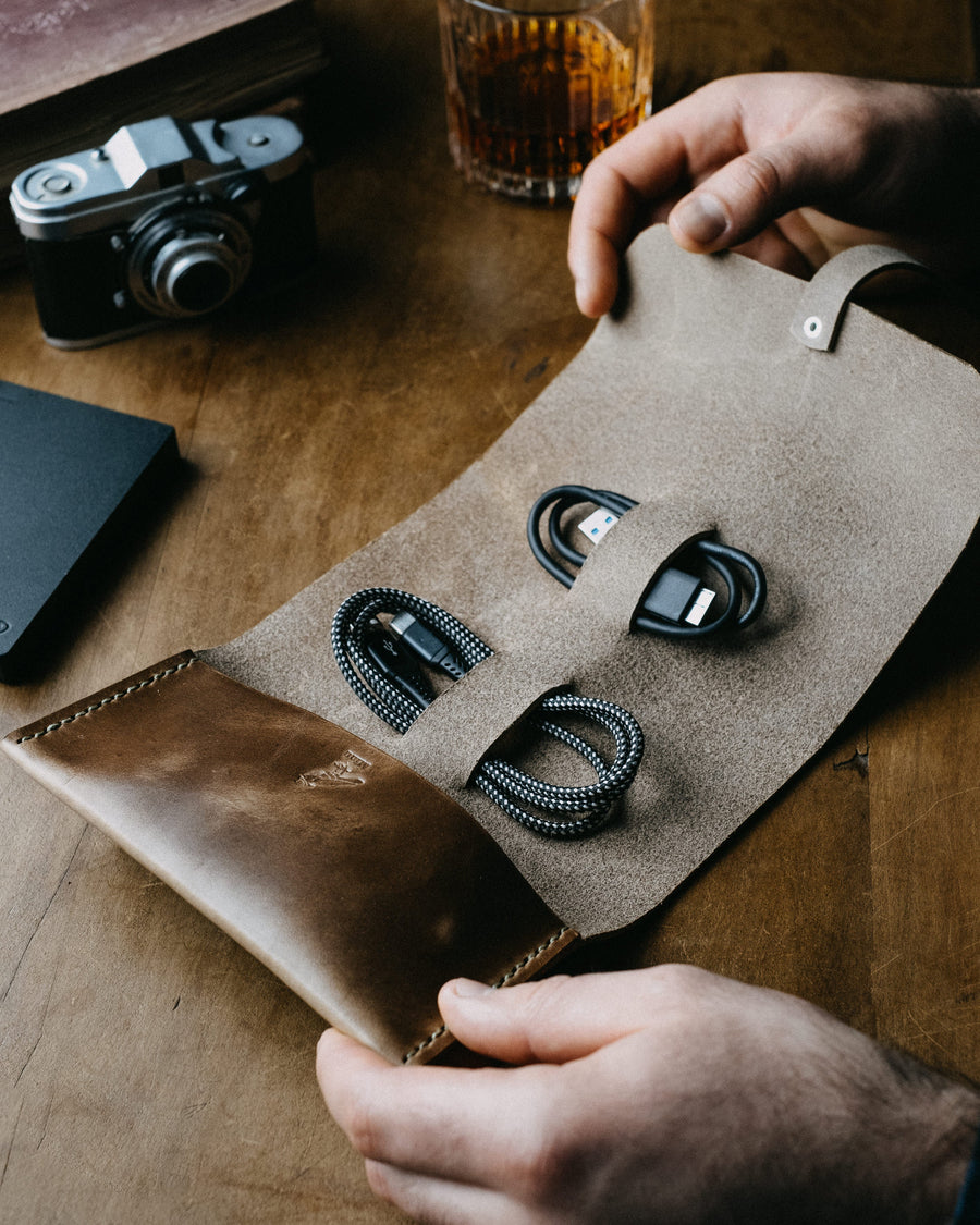 horween leather cable roll