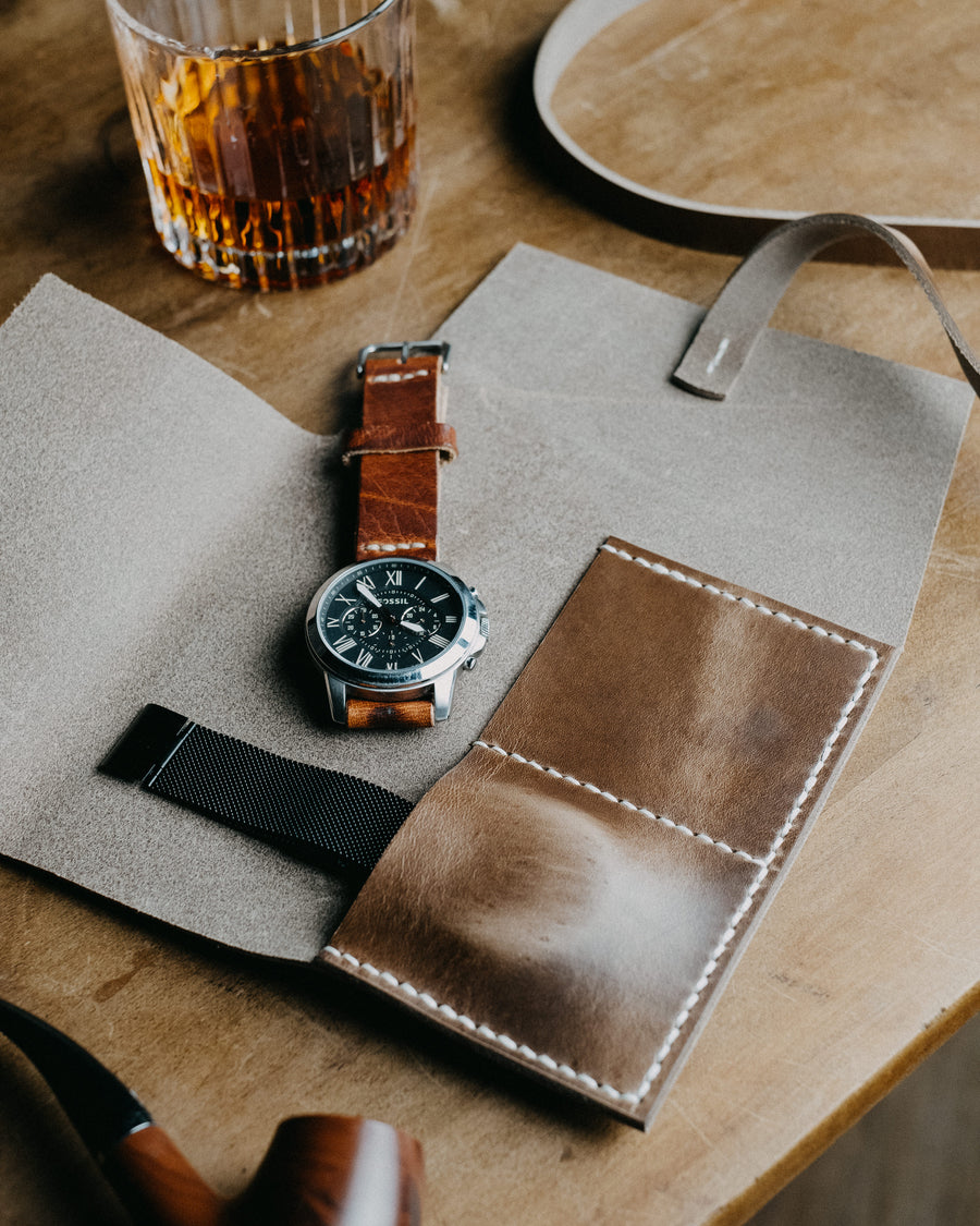 tan leather watch roll 