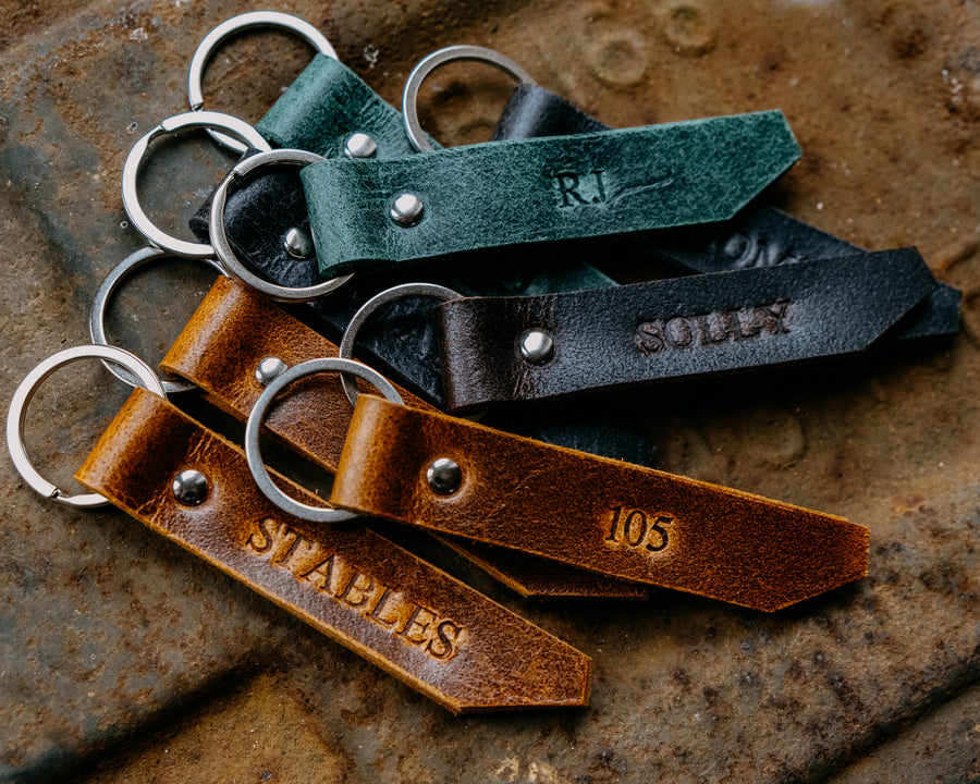 rustic leather keyrings with name