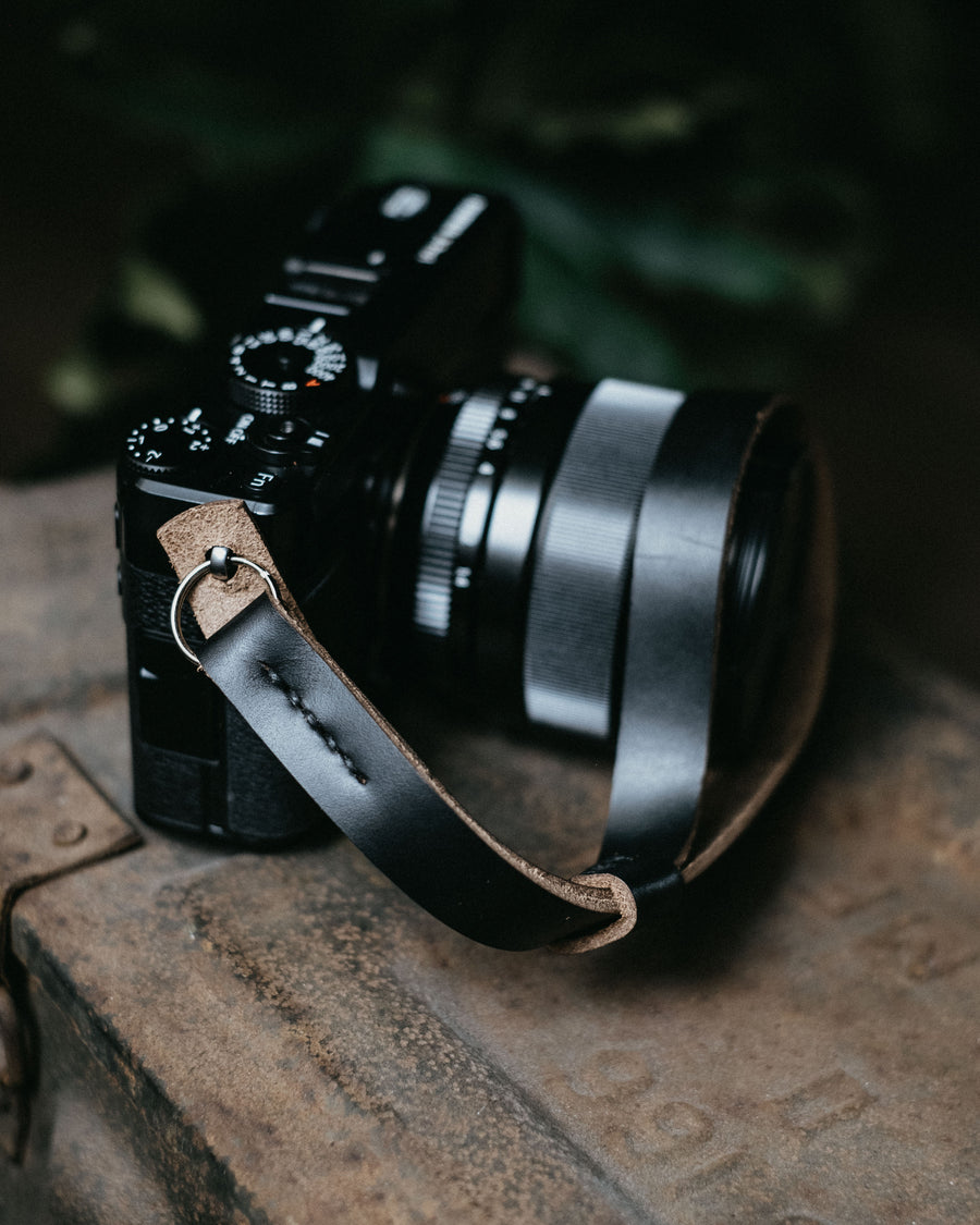 black horween wrist camera strap