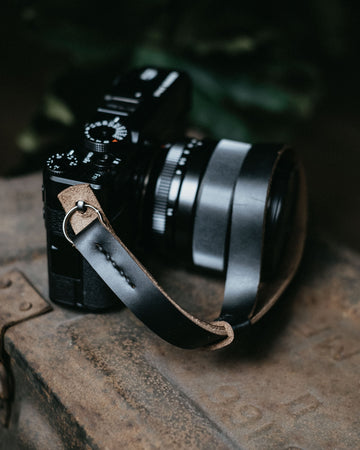 black horween wrist camera strap