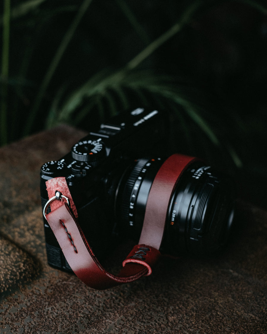 red leather camera strap for wrist