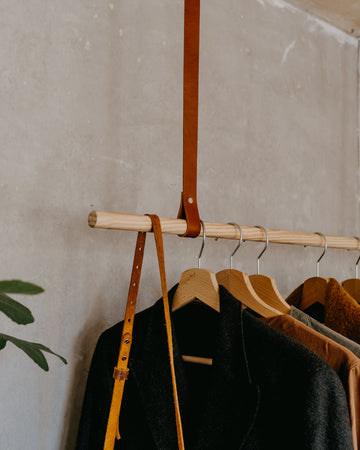 tan leather straps for clothes rail