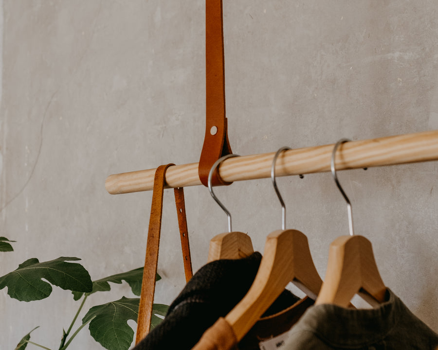 custom color leather straps for hanging clothes rack