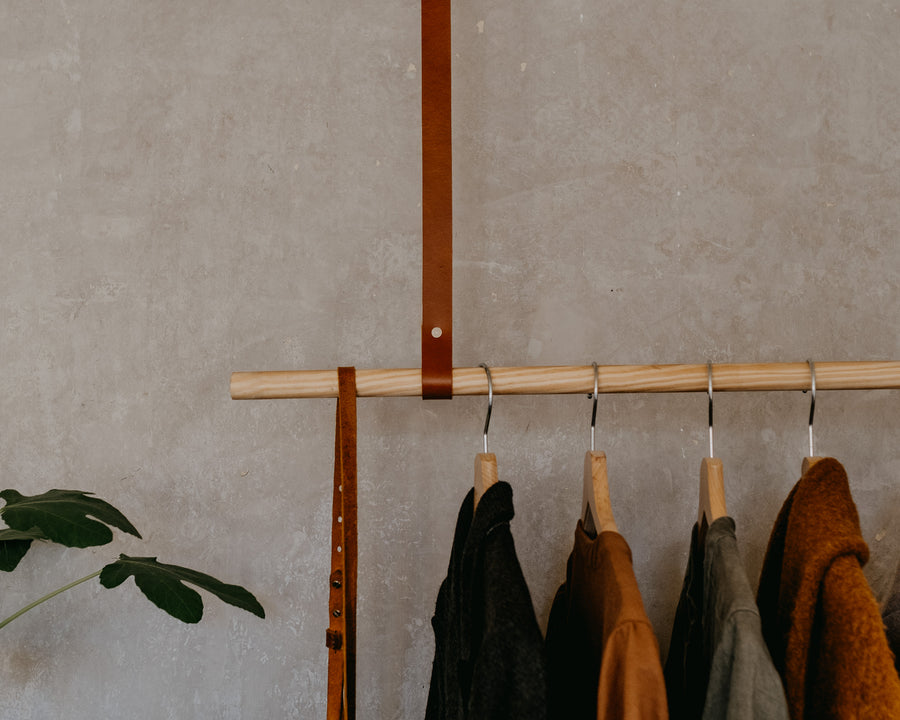 leather straps for hanging clothes rail