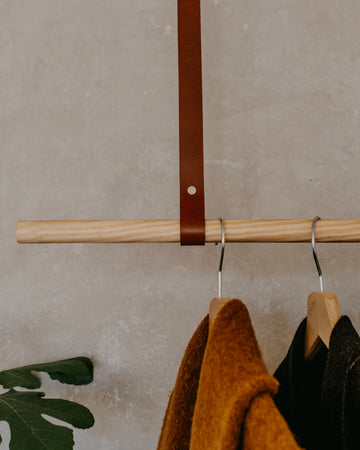 brown leather straps for clothes rail