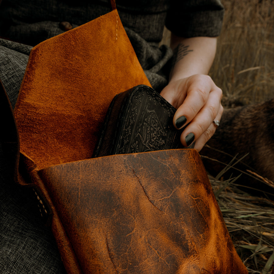 hand stitched leather bag