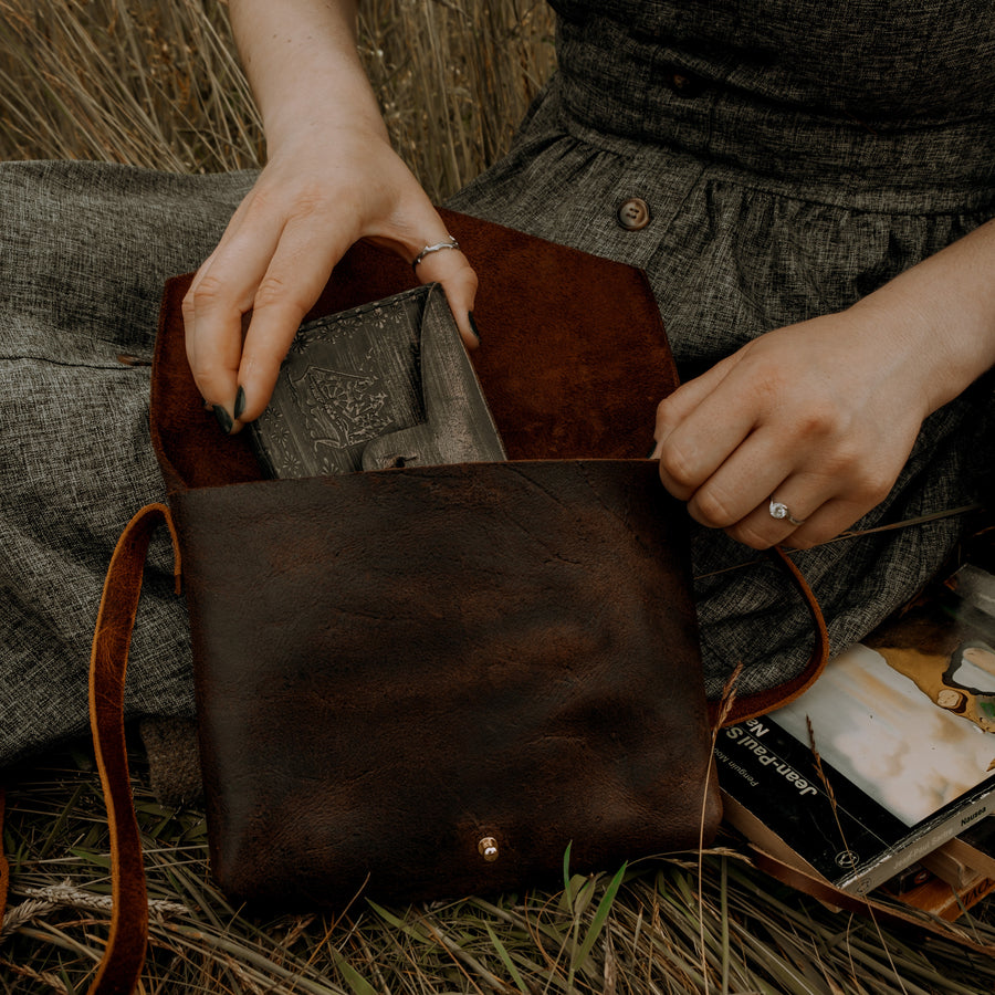 hand sewn leather camera bag
