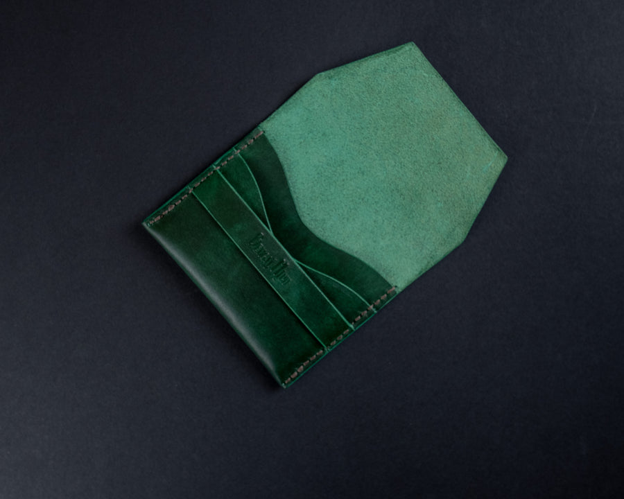 minimalist leather wallet, green leather wallet